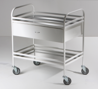 Столик манипуляционный передвижной металлический с бортиками, с двумя полками и выдвижным ящиком - fgospostavki.ru - Махачкала