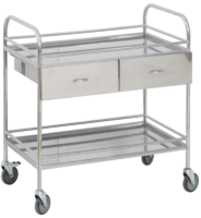 Столик манипуляционный передвижной из нержавеющей стали с бортиками, с двумя полками и двумя выдвижными ящиками - fgospostavki.ru - Махачкала