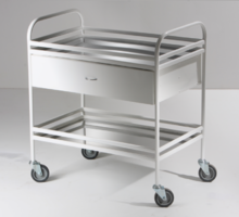 Столик манипуляционный передвижной металлический с бортиками, с двумя полками и выдвижным ящиком - fgospostavki.ru - Махачкала