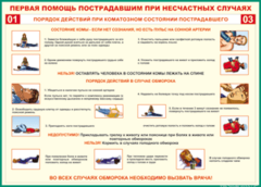 Таблица "Порядок действий при коматозном состоянии пострадавшего" (100х140 сантиметров, винил) - fgospostavki.ru - Махачкала