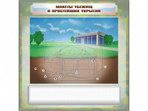 Магнитно-маркерная доска "Макеты убежищ и простейших укрытий" с комплектом фолий и тематических магнитов - fgospostavki.ru - Махачкала