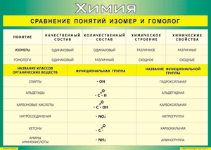 Таблица "Сравнение понятий изомер и гомолог" (100х140 сантиметров, винил) - fgospostavki.ru - Махачкала