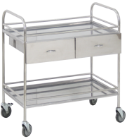 Столик манипуляционный передвижной из нержавеющей стали с бортиками, с двумя полками и двумя выдвижными ящиками - fgospostavki.ru - Махачкала