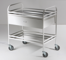 Столик манипуляционный передвижной металлический с бортиками, с двумя полками и выдвижным ящиком - fgospostavki.ru - Махачкала