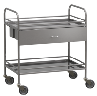 Столик манипуляционный передвижной из нержавеющей стали с бортиками, с двумя полками и выдвижным ящиком - fgospostavki.ru - Махачкала